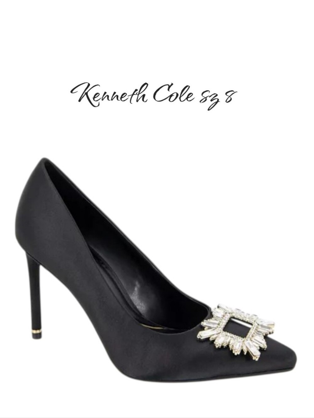 Kenneth Cole New York Quinnly Jewel Satin Pumps Pointed Toe Black 8